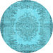 Round Machine Washable Persian Light Blue Traditional Rug, wshtr3989lblu