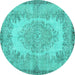 Round Machine Washable Persian Turquoise Traditional Area Rugs, wshtr3989turq