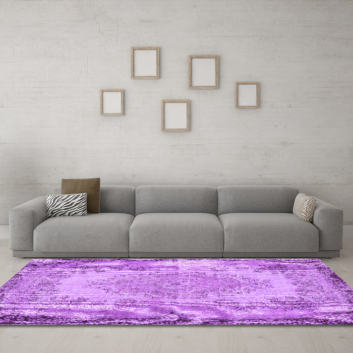Machine Washable Persian Purple Traditional Area Rugs in a Living Room, wshtr3989pur