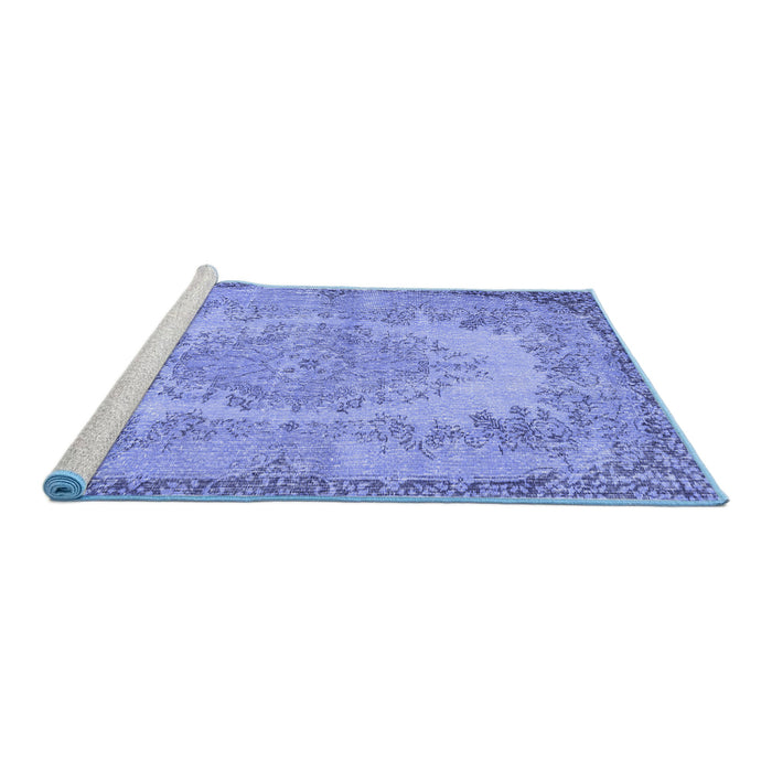 Sideview of Machine Washable Persian Blue Traditional Rug, wshtr3989blu