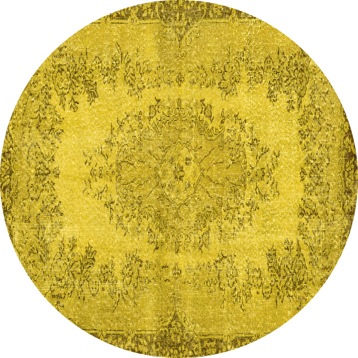 Round Machine Washable Persian Yellow Traditional Rug, wshtr3989yw