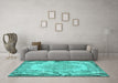 Machine Washable Persian Turquoise Traditional Area Rugs in a Living Room,, wshtr3989turq