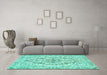 Machine Washable Medallion Turquoise Traditional Area Rugs in a Living Room,, wshtr398turq