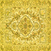 Square Machine Washable Medallion Yellow Traditional Rug, wshtr398yw