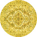 Round Machine Washable Medallion Yellow Traditional Rug, wshtr398yw