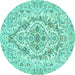 Round Machine Washable Medallion Turquoise Traditional Area Rugs, wshtr398turq