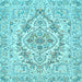 Square Machine Washable Medallion Light Blue Traditional Rug, wshtr398lblu