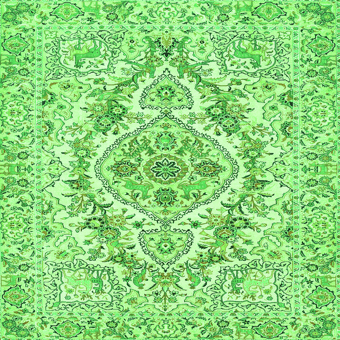 Round Machine Washable Medallion Green Traditional Area Rugs, wshtr398grn