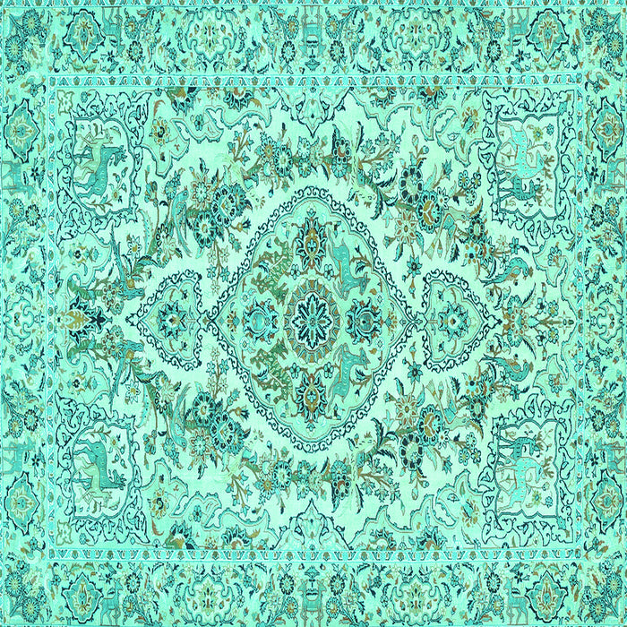 Square Machine Washable Medallion Turquoise Traditional Area Rugs, wshtr398turq