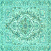 Square Machine Washable Medallion Turquoise Traditional Area Rugs, wshtr398turq