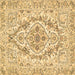 Square Machine Washable Medallion Brown Traditional Rug, wshtr398brn