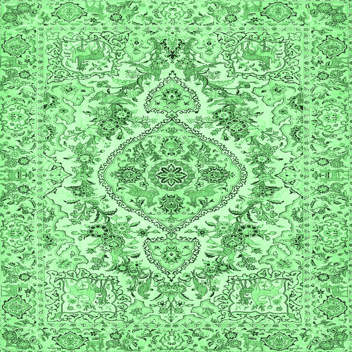 Square Machine Washable Medallion Emerald Green Traditional Area Rugs, wshtr398emgrn