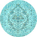 Round Machine Washable Medallion Light Blue Traditional Rug, wshtr398lblu