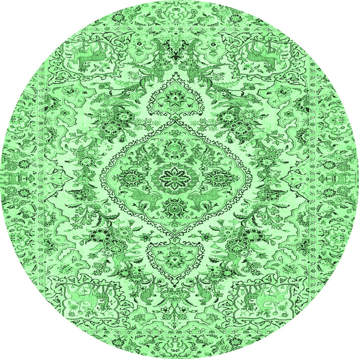 Round Machine Washable Medallion Emerald Green Traditional Area Rugs, wshtr398emgrn