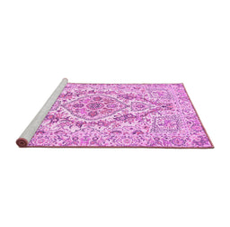 Sideview of Machine Washable Medallion Pink Traditional Rug, wshtr398pnk