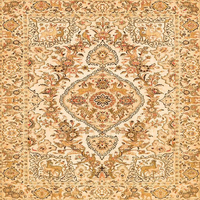 Round Machine Washable Medallion Orange Traditional Area Rugs, wshtr398org