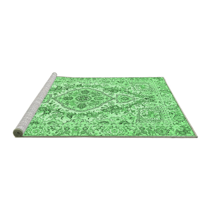 Sideview of Machine Washable Medallion Emerald Green Traditional Area Rugs, wshtr398emgrn
