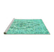 Sideview of Machine Washable Medallion Turquoise Traditional Area Rugs, wshtr398turq