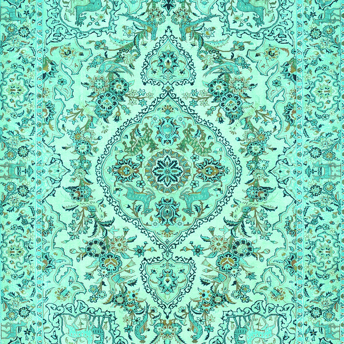 Machine Washable Medallion Turquoise Traditional Area Rugs, wshtr398turq