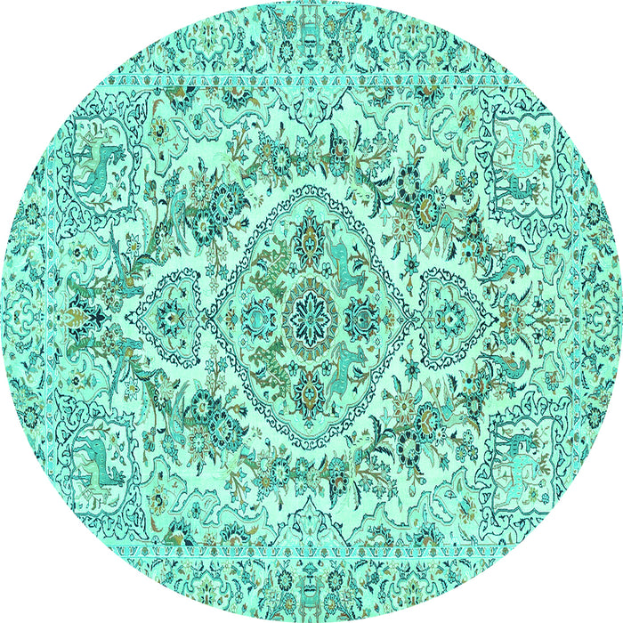 Round Medallion Turquoise Traditional Rug, tr398turq