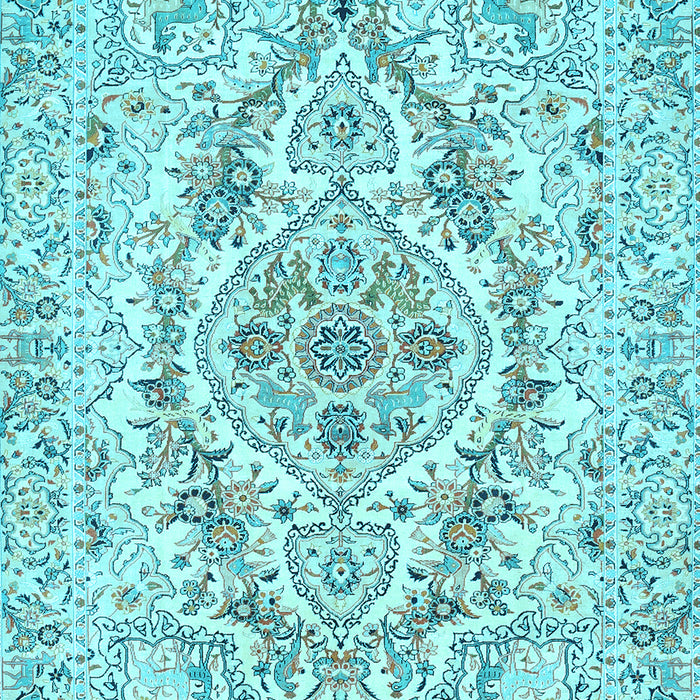 Machine Washable Medallion Light Blue Traditional Rug, wshtr398lblu