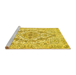 Sideview of Machine Washable Medallion Yellow Traditional Rug, wshtr398yw