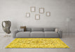 Machine Washable Medallion Yellow Traditional Rug in a Living Room, wshtr398yw