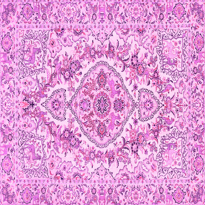 Square Machine Washable Medallion Pink Traditional Rug, wshtr398pnk