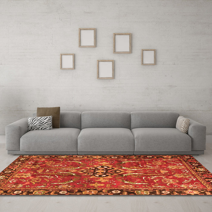 Machine Washable Persian Orange Traditional Area Rugs in a Living Room, wshtr3990org
