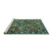 Sideview of Machine Washable Persian Turquoise Traditional Area Rugs, wshtr3990turq