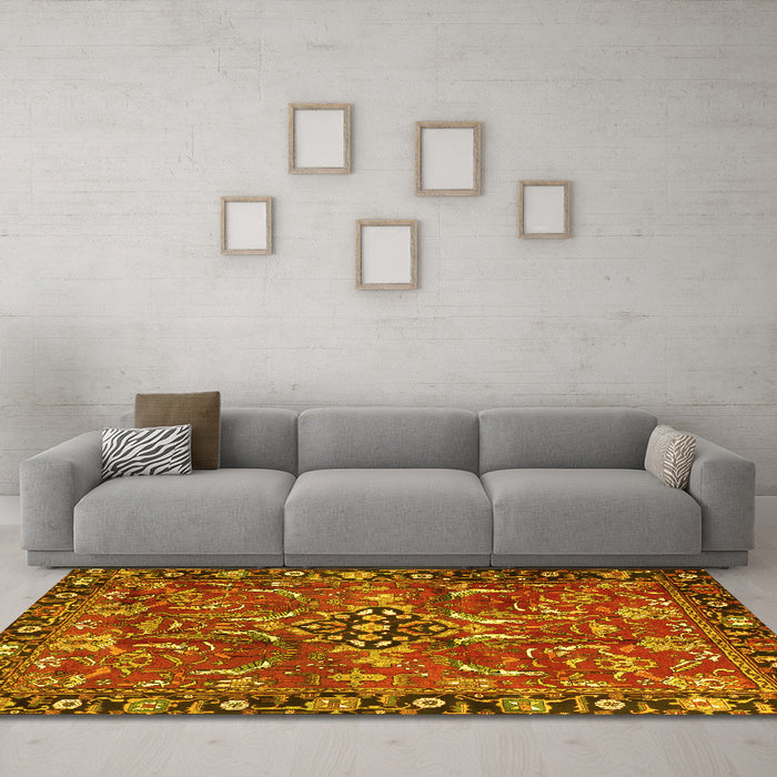 Machine Washable Persian Yellow Traditional Rug in a Living Room, wshtr3990yw