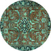 Round Persian Turquoise Traditional Rug, tr3990turq