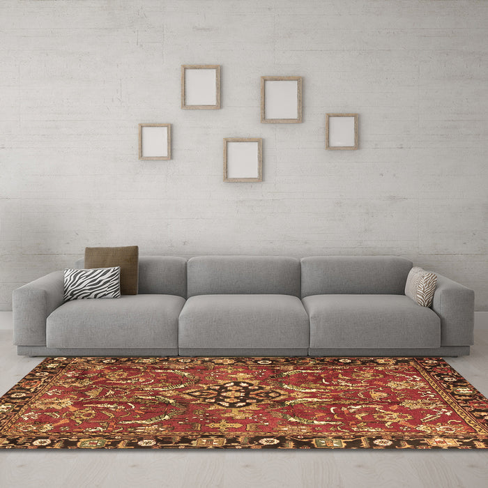 Machine Washable Persian Brown Traditional Rug in a Living Room,, wshtr3990brn