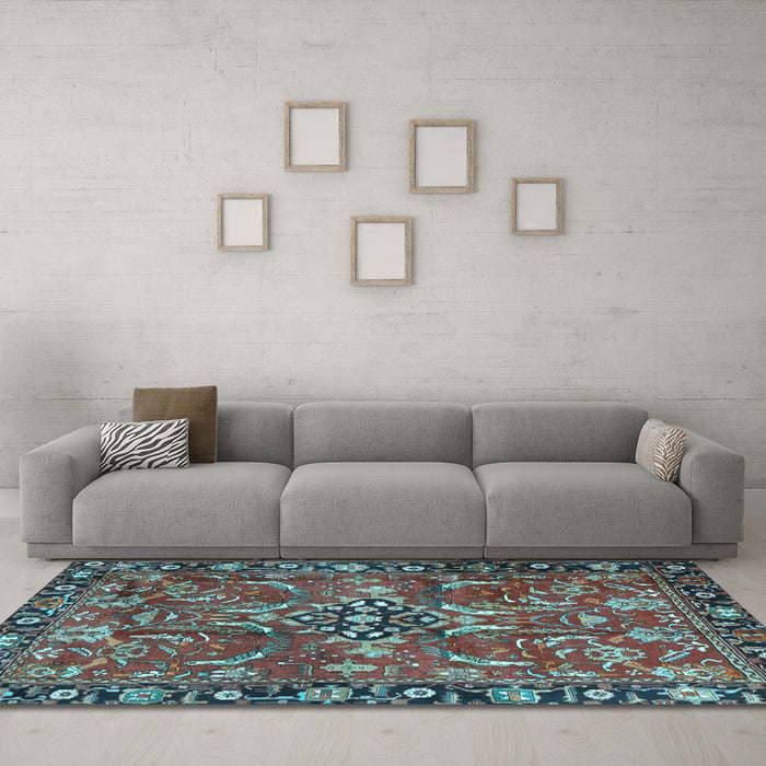 Machine Washable Persian Light Blue Traditional Rug in a Living Room, wshtr3990lblu