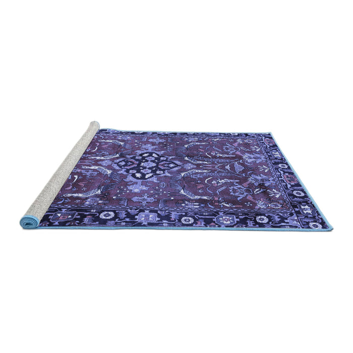 Sideview of Machine Washable Persian Blue Traditional Rug, wshtr3990blu