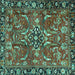 Square Machine Washable Persian Turquoise Traditional Area Rugs, wshtr3990turq