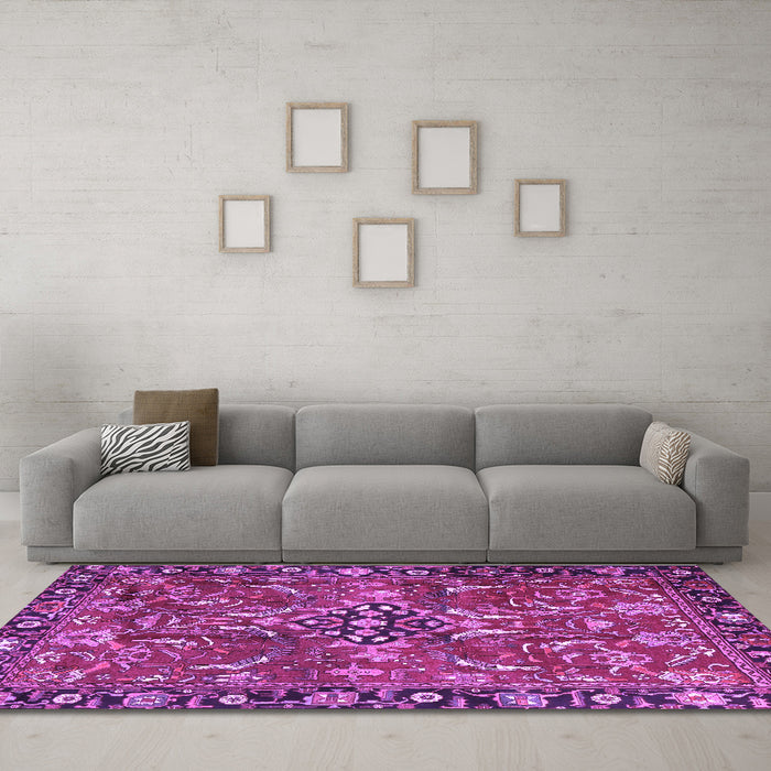 Machine Washable Persian Purple Traditional Area Rugs in a Living Room, wshtr3990pur