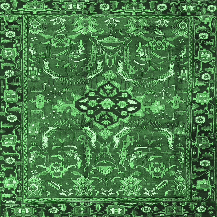 Square Machine Washable Persian Emerald Green Traditional Area Rugs, wshtr3990emgrn