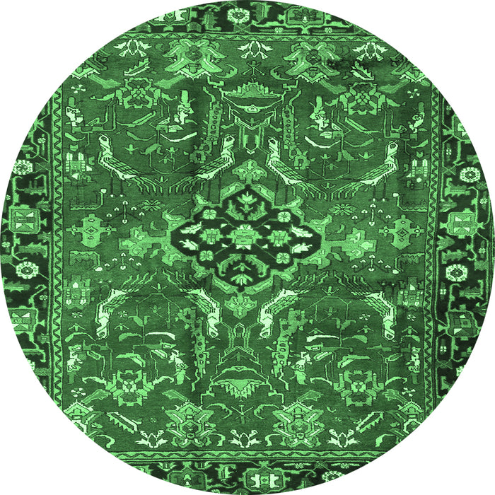 Round Machine Washable Persian Emerald Green Traditional Area Rugs, wshtr3990emgrn