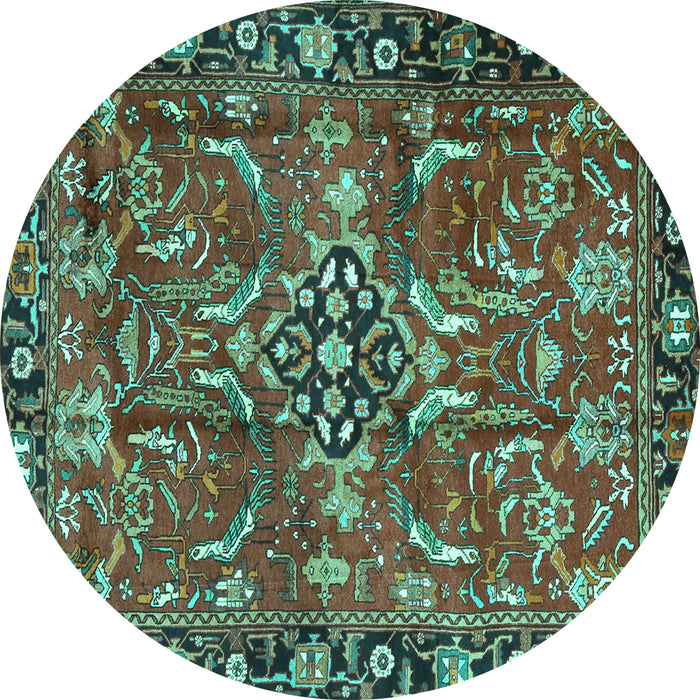 Round Machine Washable Persian Turquoise Traditional Area Rugs, wshtr3990turq
