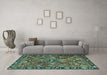 Machine Washable Persian Turquoise Traditional Area Rugs in a Living Room,, wshtr3990turq