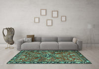 Machine Washable Persian Turquoise Traditional Rug, wshtr3990turq