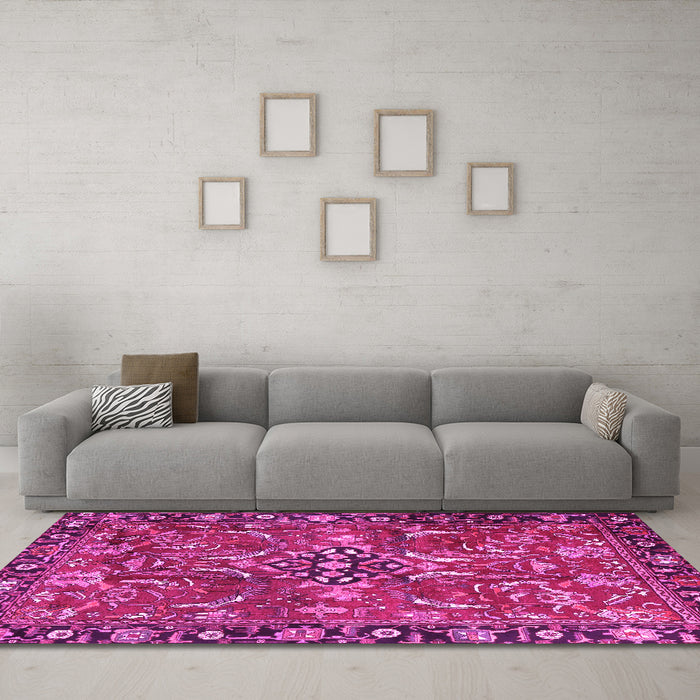 Machine Washable Persian Pink Traditional Rug in a Living Room, wshtr3990pnk