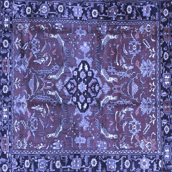 Square Machine Washable Persian Blue Traditional Rug, wshtr3990blu