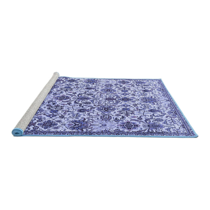 Sideview of Machine Washable Persian Blue Traditional Rug, wshtr3991blu