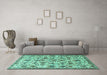 Machine Washable Persian Turquoise Traditional Area Rugs in a Living Room,, wshtr3991turq