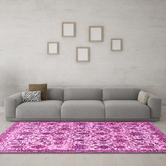 Machine Washable Persian Pink Traditional Rug in a Living Room, wshtr3991pnk