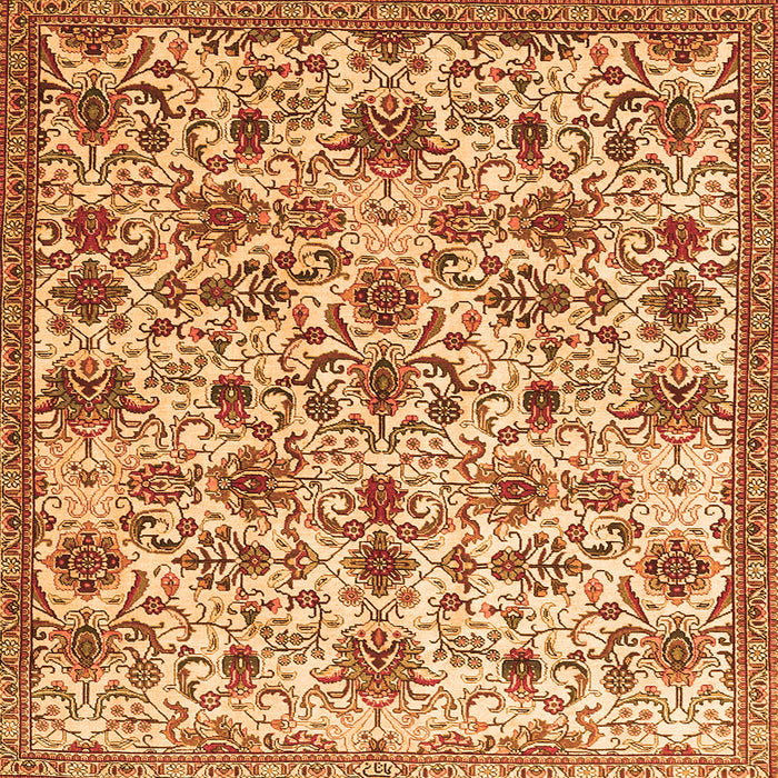 Round Machine Washable Persian Orange Traditional Area Rugs, wshtr3991org