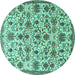 Round Machine Washable Persian Turquoise Traditional Area Rugs, wshtr3991turq