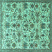 Square Machine Washable Persian Turquoise Traditional Area Rugs, wshtr3991turq